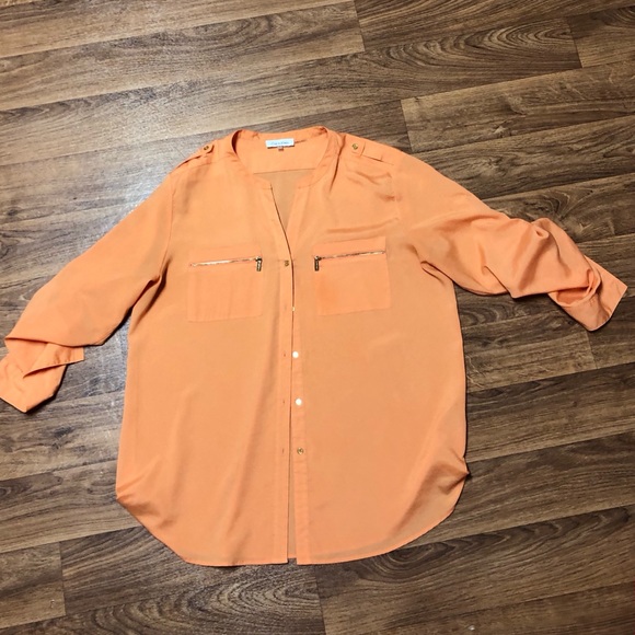 light orange button down shirt